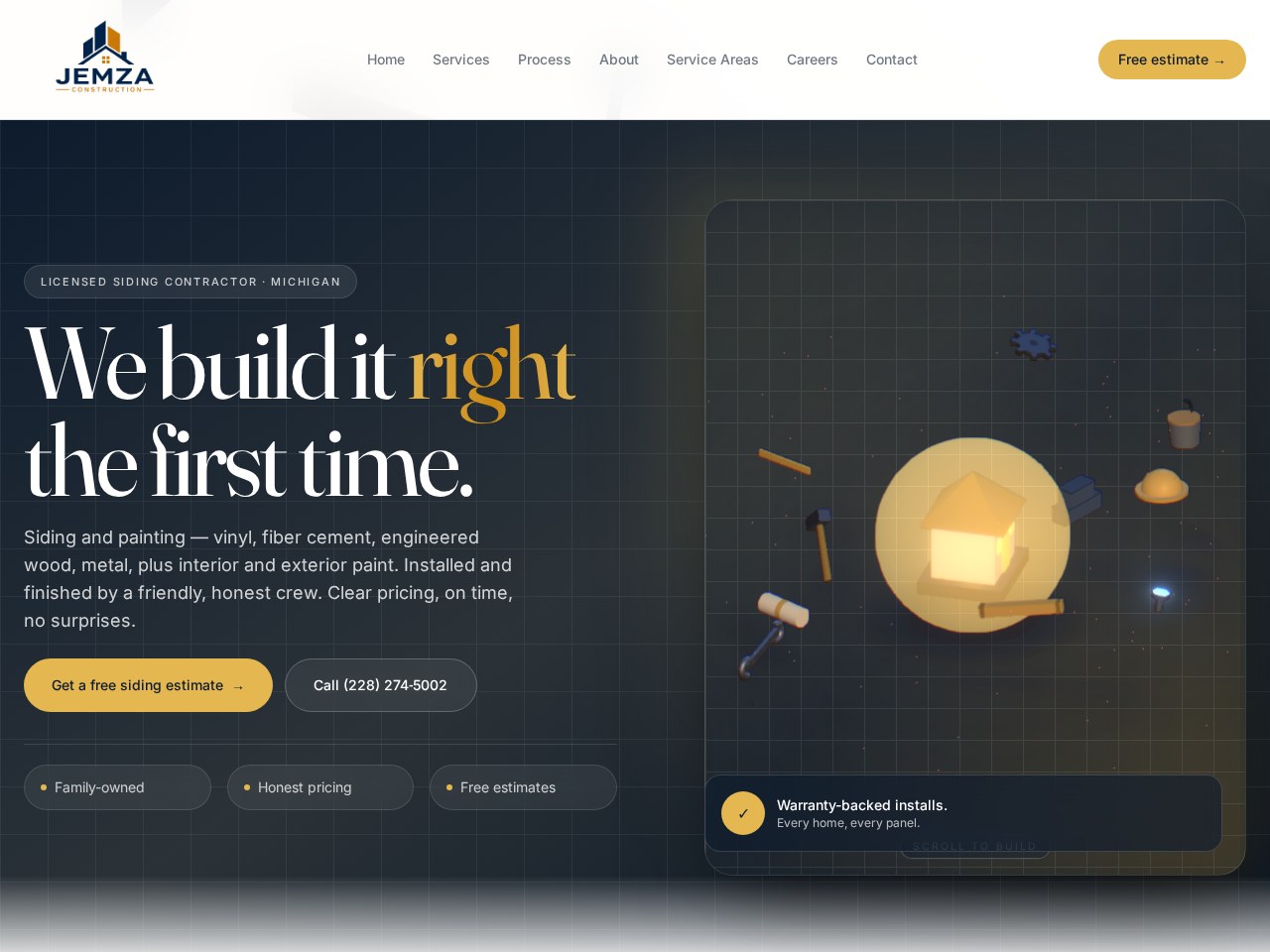 Jemza Construction LLC website built by Webando
